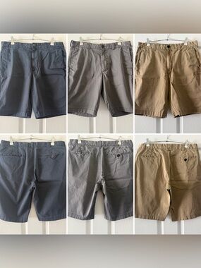 J. Crew Navy Gray & Khaki 10.5" Stretch Chino Shorts Trio